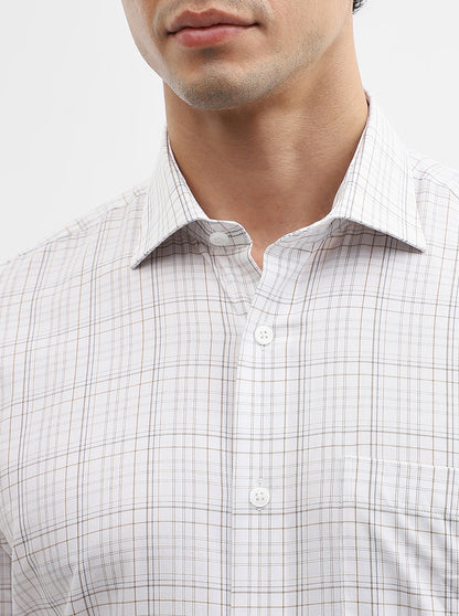 White & Brown Checked Slim Fit Formal Shirt | Metal
