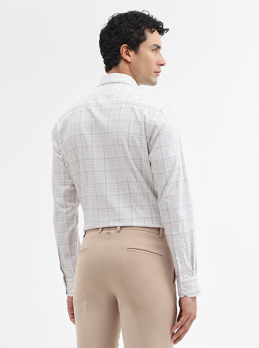 White & Brown Checked Slim Fit Formal Shirt | Metal