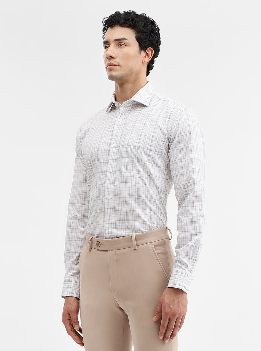 White & Brown Checked Slim Fit Formal Shirt | Metal