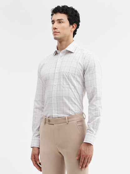 White & Brown Checked Slim Fit Formal Shirt | Metal