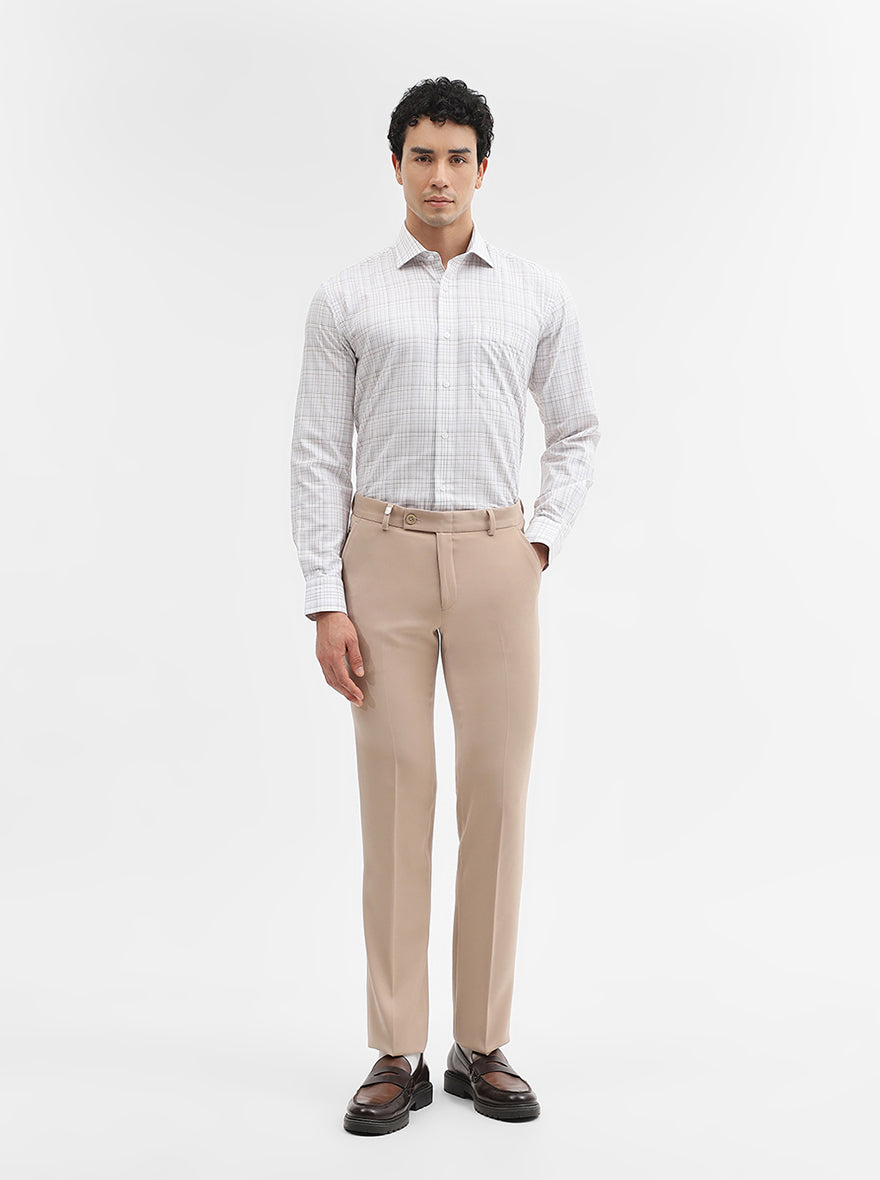 White & Brown Checked Slim Fit Formal Shirt | Metal