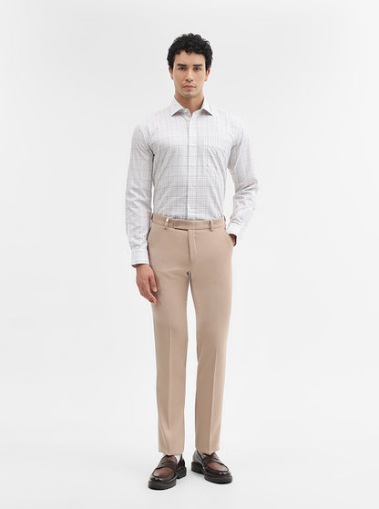 White & Brown Checked Slim Fit Formal Shirt | Metal
