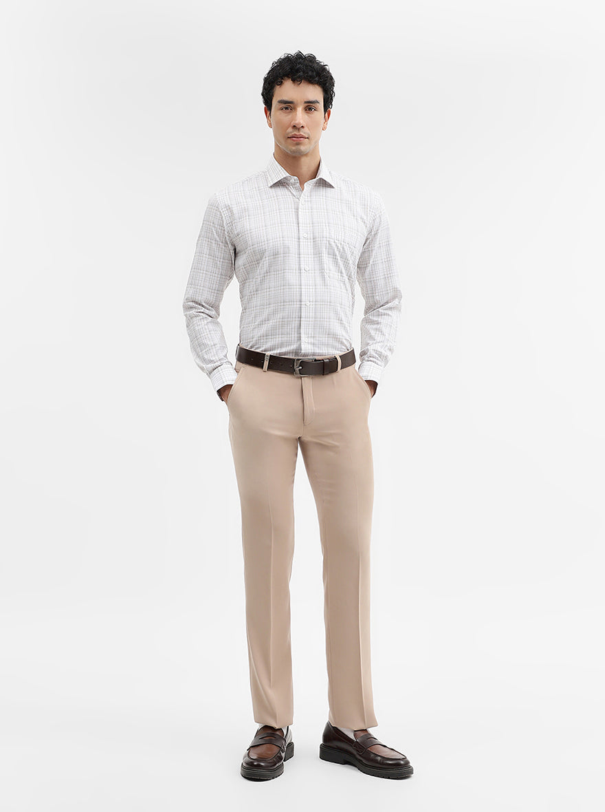 White & Brown Checked Slim Fit Formal Shirt | Metal