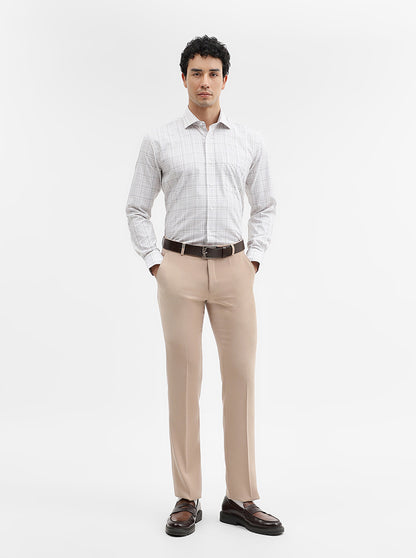 White & Brown Checked Slim Fit Formal Shirt | Metal