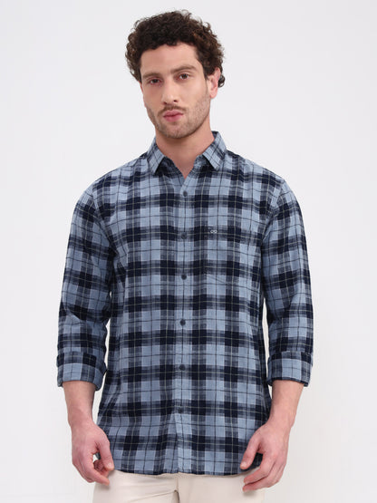 Blue Checked Slim Fit Casual Shirt | JadeBlue