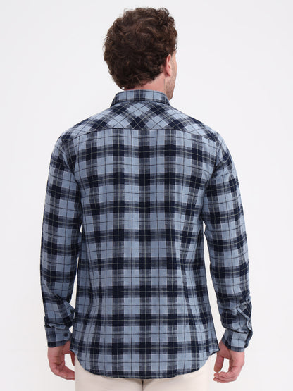 Blue Checked Slim Fit Casual Shirt | JadeBlue