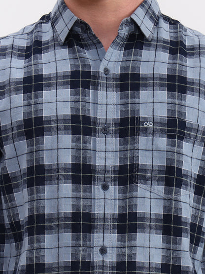 Blue Checked Slim Fit Casual Shirt | JadeBlue