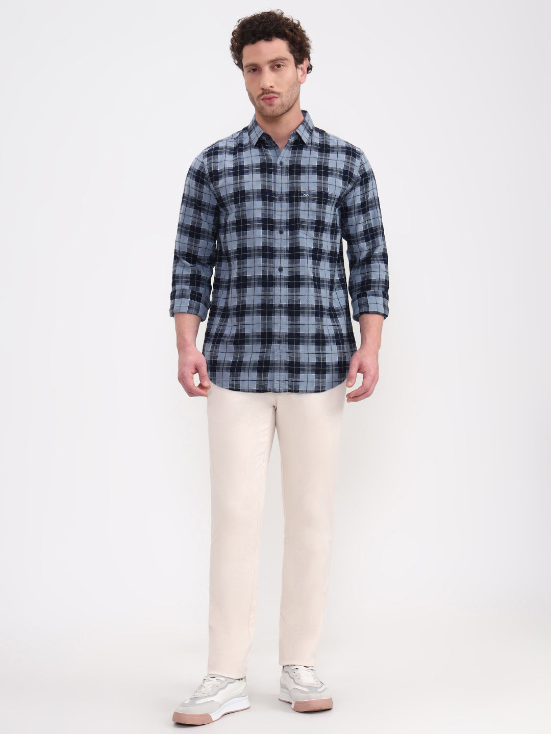 Blue Checked Slim Fit Casual Shirt | JadeBlue