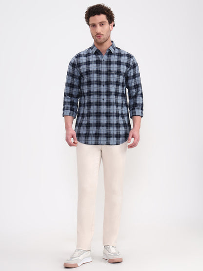 Blue Checked Slim Fit Casual Shirt | JadeBlue