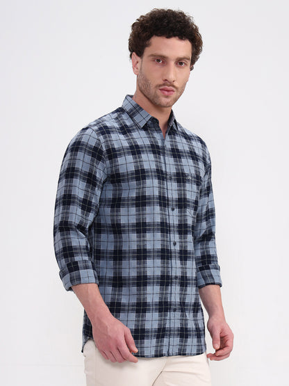 Blue Checked Slim Fit Casual Shirt | JadeBlue