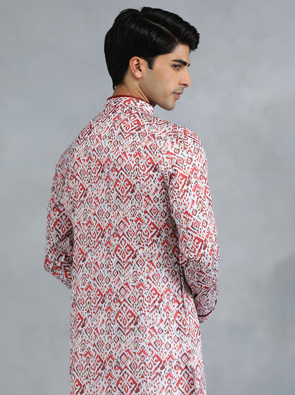 White Red Self Design Kurta | The Kurta Company