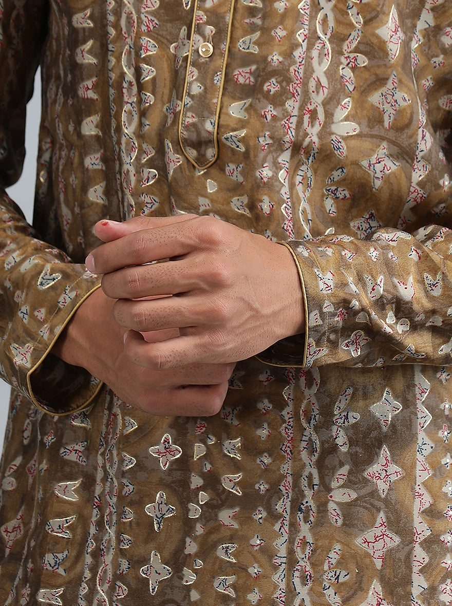 White Brown Self Design Kurta | The Kurta Company