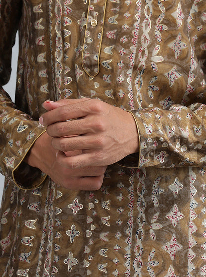 White Brown Self Design Kurta | The Kurta Company