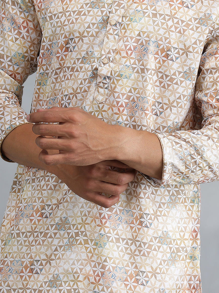 White Brown Self Design Kurta | The Kurta Company