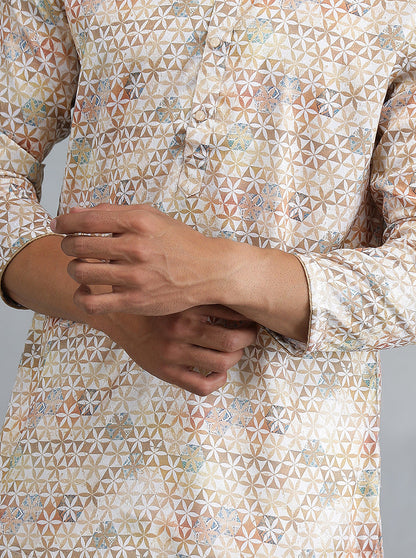 White Brown Self Design Kurta | The Kurta Company