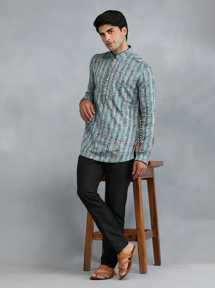 Teal Blue Printed Kurta | The Kurta Company