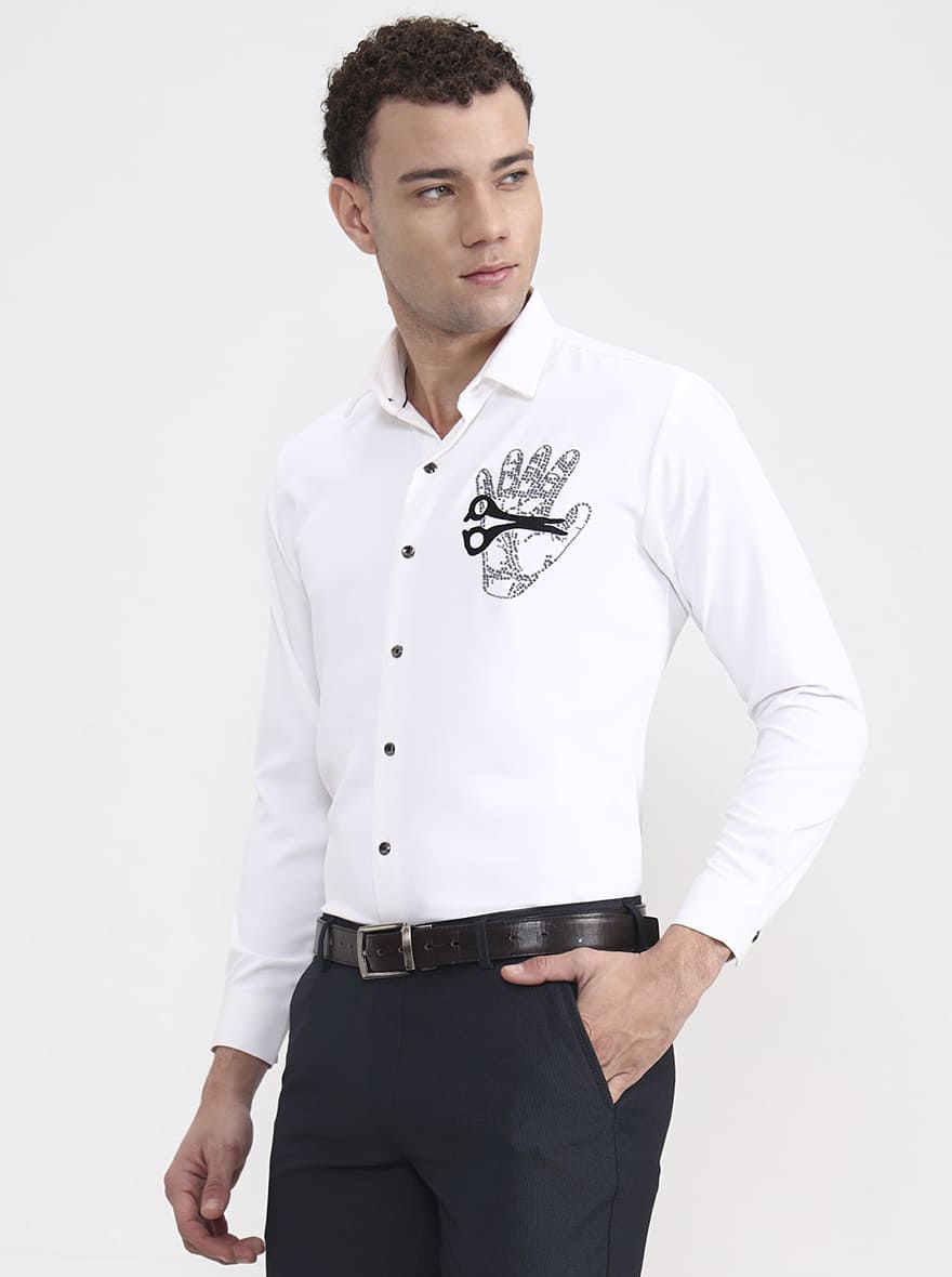 White Solid Slim Fit Party Wear Shirt | Wyre