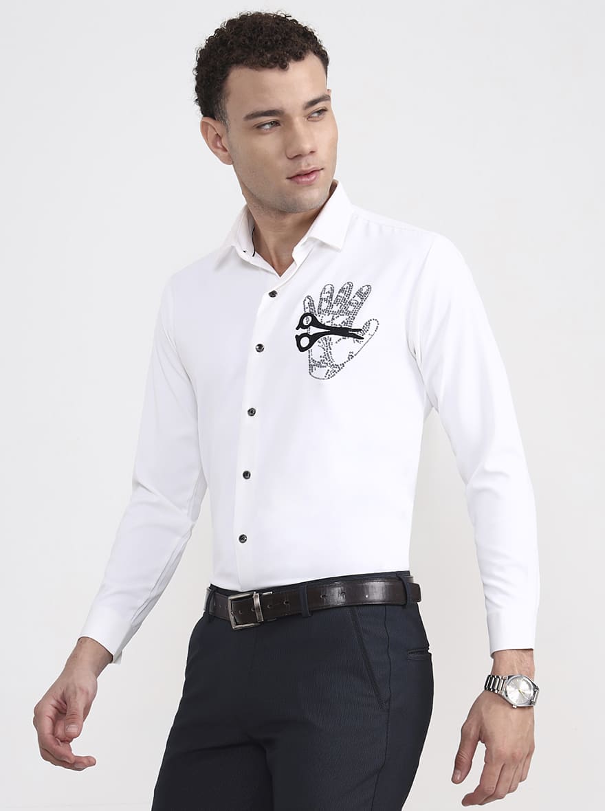 White Solid Slim Fit Party Wear Shirt | Wyre