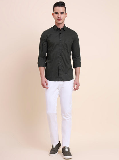 Olive Green Checked Smart Fit Semi Casual Shirt | Greenfibre