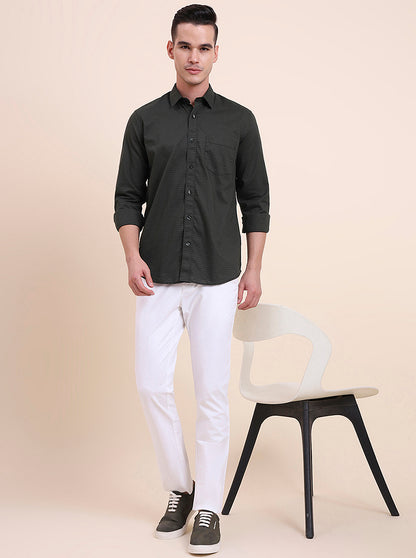 Olive Green Checked Smart Fit Semi Casual Shirt | Greenfibre