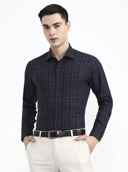 Purple & Green Checked Slim Fit Formal Shirt | Metal