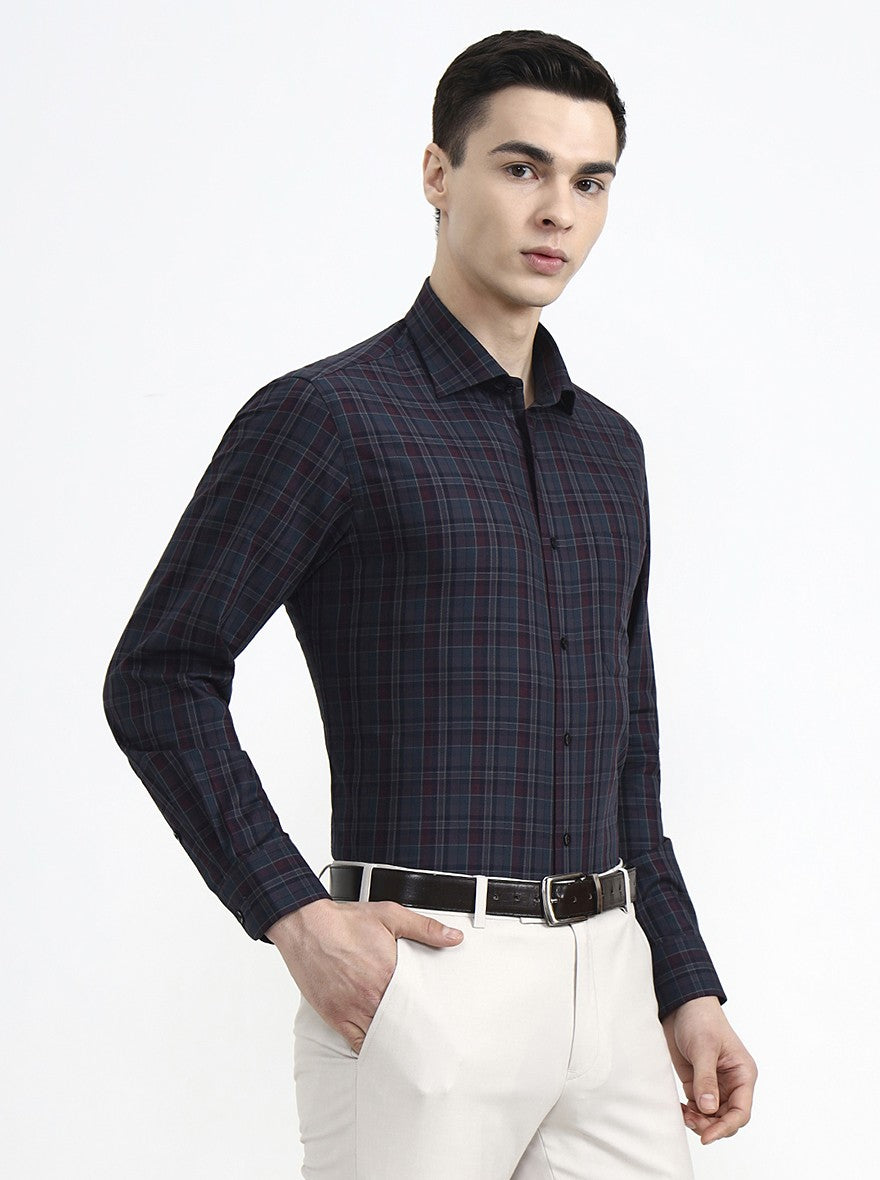 Purple & Green Checked Slim Fit Formal Shirt | Metal