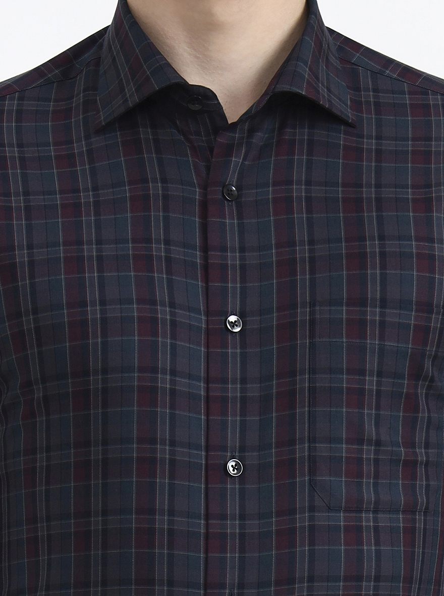 Purple & Green Checked Slim Fit Formal Shirt | Metal