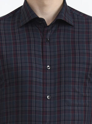 Purple & Green Checked Slim Fit Formal Shirt | Metal