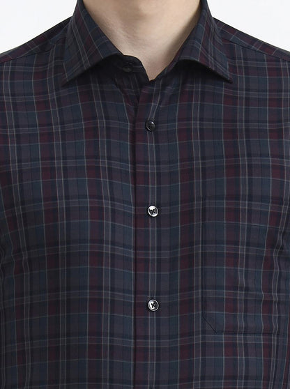 Purple & Green Checked Slim Fit Formal Shirt | Metal