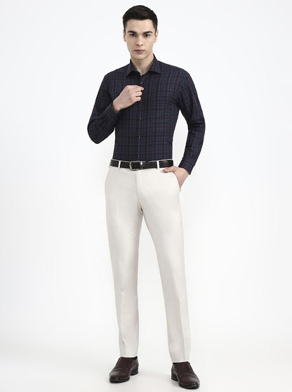 Purple & Green Checked Slim Fit Formal Shirt | Metal