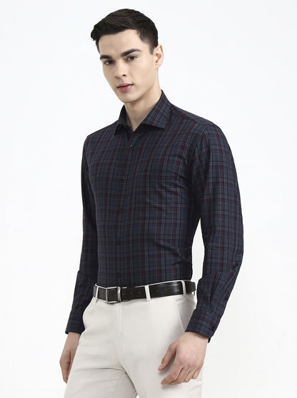 Purple & Green Checked Slim Fit Formal Shirt | Metal