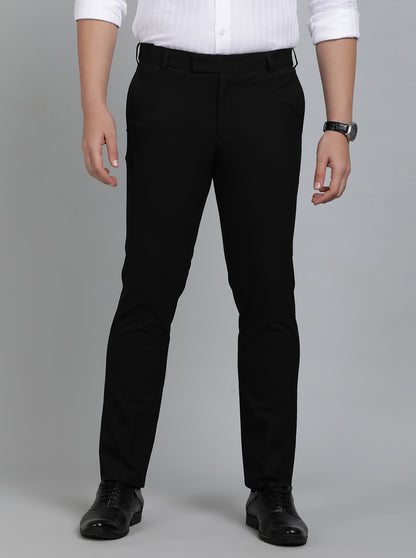 Black Solid Slim Fit Formal Trouser | Metal