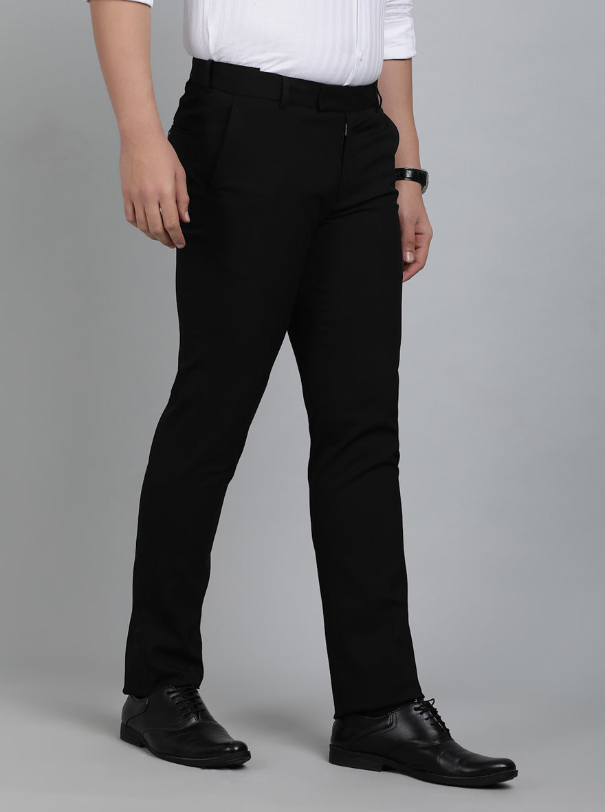 Black Solid Slim Fit Formal Trouser | Metal