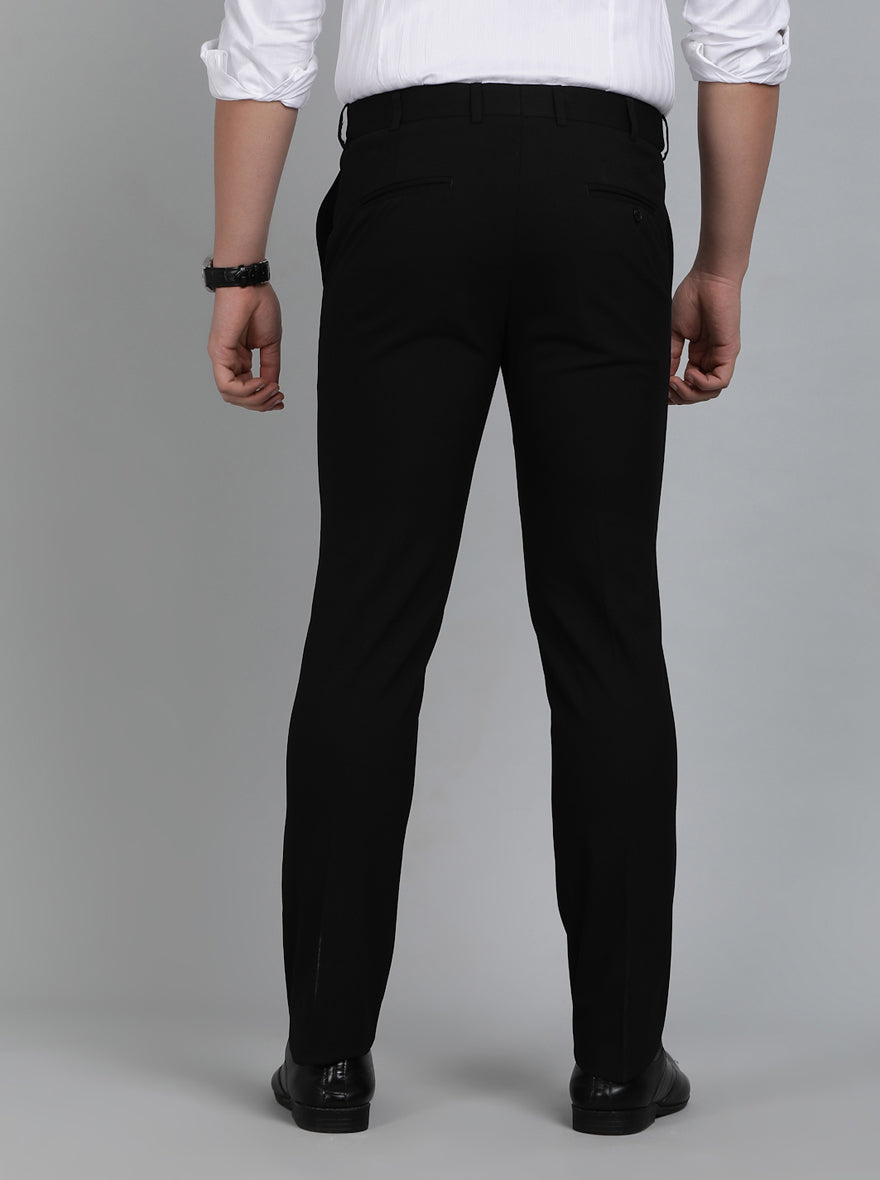 Black Solid Slim Fit Formal Trouser | Metal