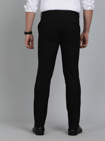 Black Solid Slim Fit Formal Trouser | Metal
