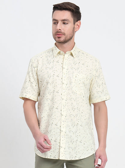 Light Yellow Printed Regular Fit Semi Casual Shirt | JadeBlue