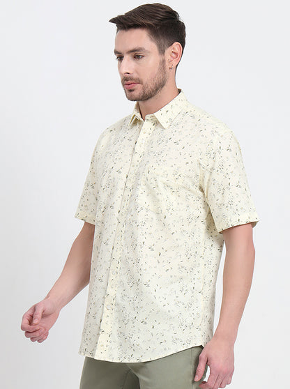 Light Yellow Printed Regular Fit Semi Casual Shirt | JadeBlue