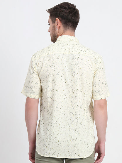 Light Yellow Printed Regular Fit Semi Casual Shirt | JadeBlue