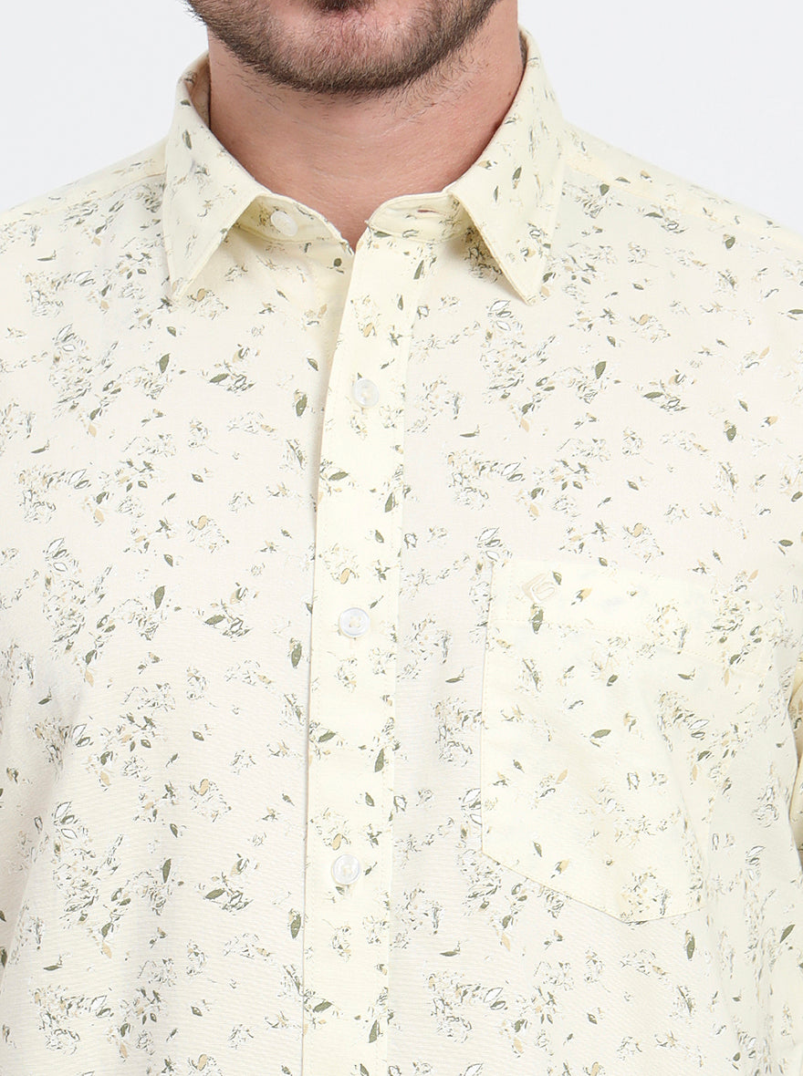 Light Yellow Printed Regular Fit Semi Casual Shirt | JadeBlue