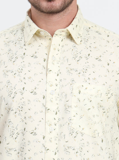 Light Yellow Printed Regular Fit Semi Casual Shirt | JadeBlue