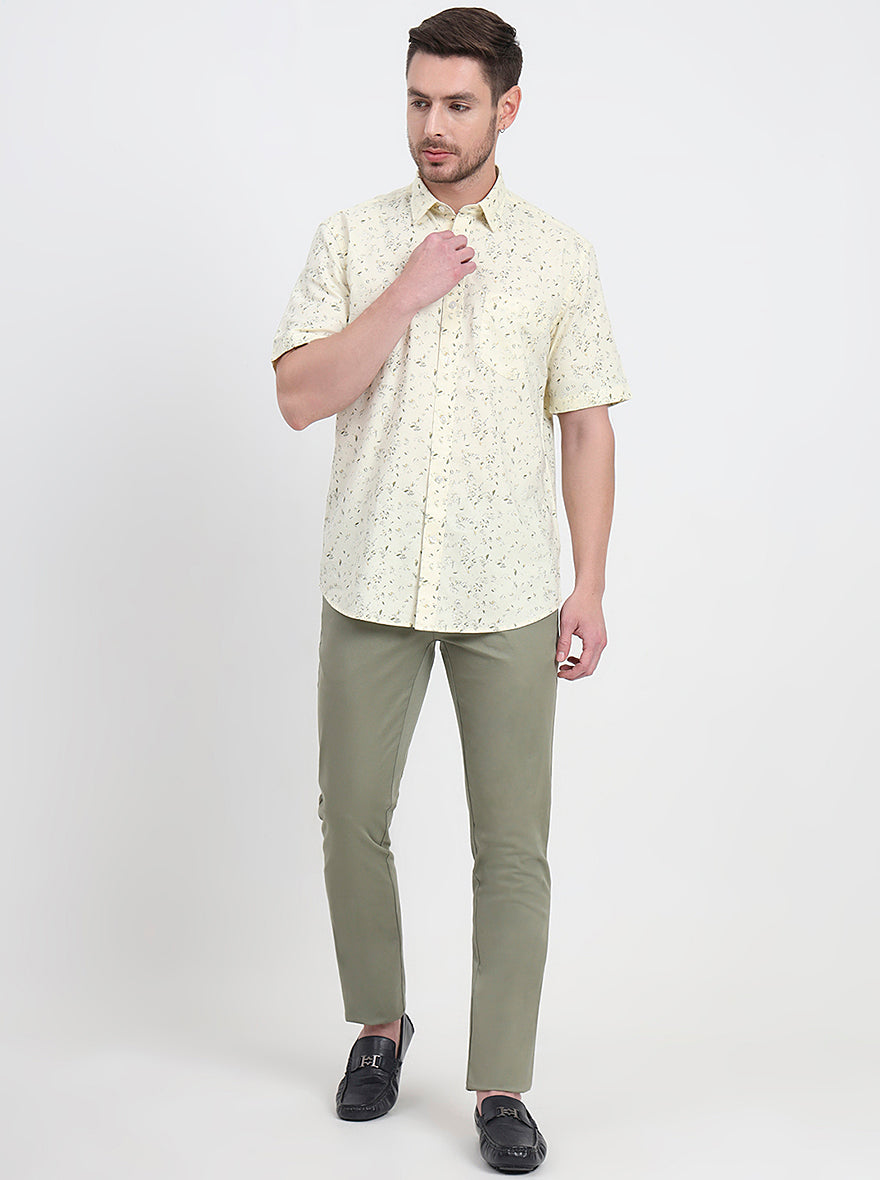 Light Yellow Printed Regular Fit Semi Casual Shirt | JadeBlue