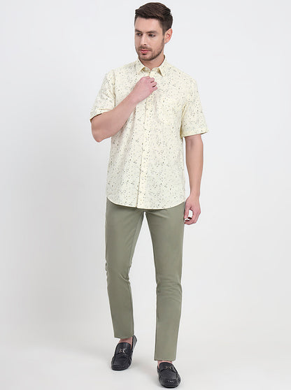 Light Yellow Printed Regular Fit Semi Casual Shirt | JadeBlue