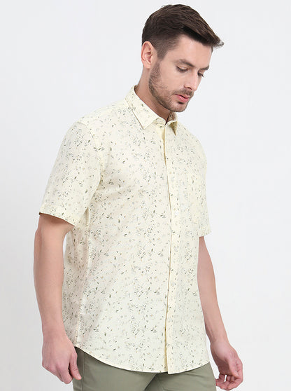 Light Yellow Printed Regular Fit Semi Casual Shirt | JadeBlue