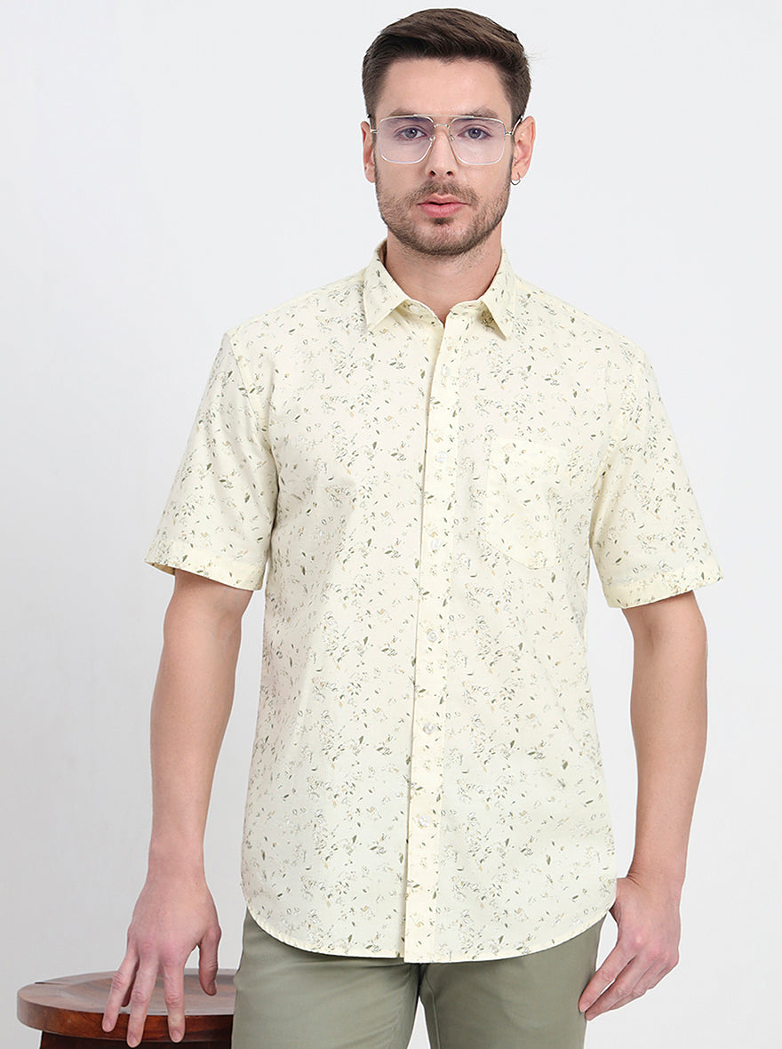 Light Yellow Printed Regular Fit Semi Casual Shirt | JadeBlue