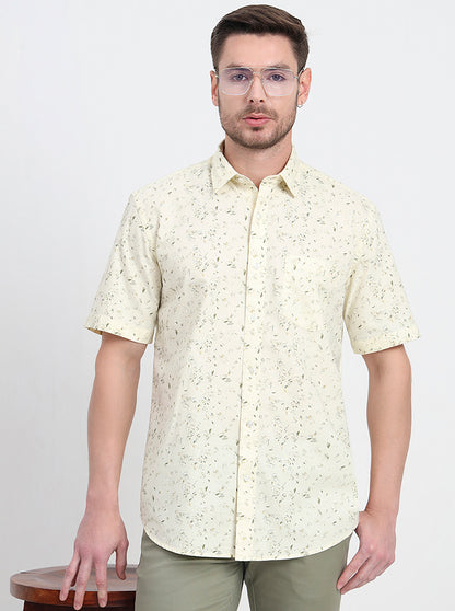 Light Yellow Printed Regular Fit Semi Casual Shirt | JadeBlue