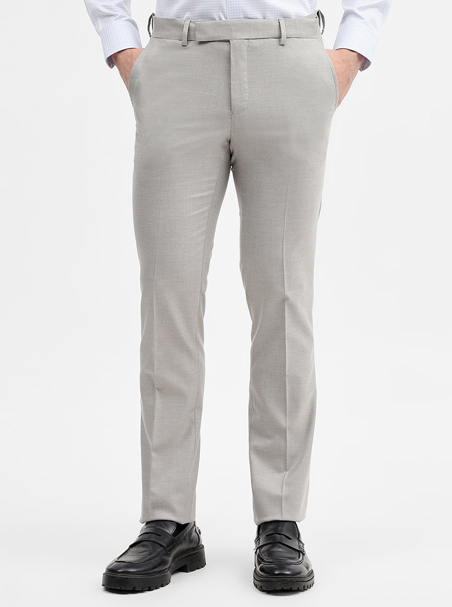 Grey Solid Slim Fit Formal Trouser | Greenfibre