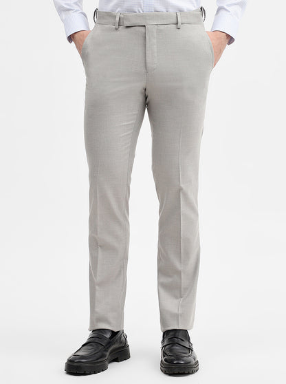 Grey Solid Slim Fit Formal Trouser | Greenfibre
