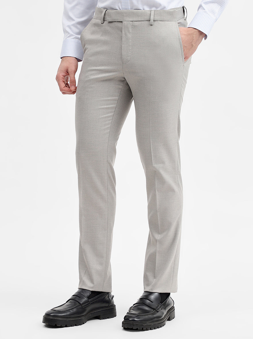 Grey Solid Slim Fit Formal Trouser | Greenfibre