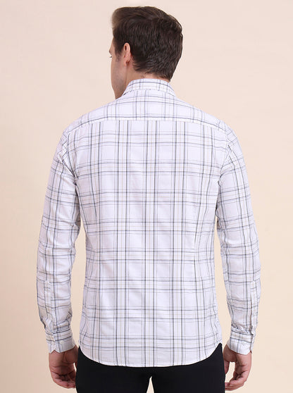 Cream Checked Tailored Fit Semi Casual Shirt | JadeBlue