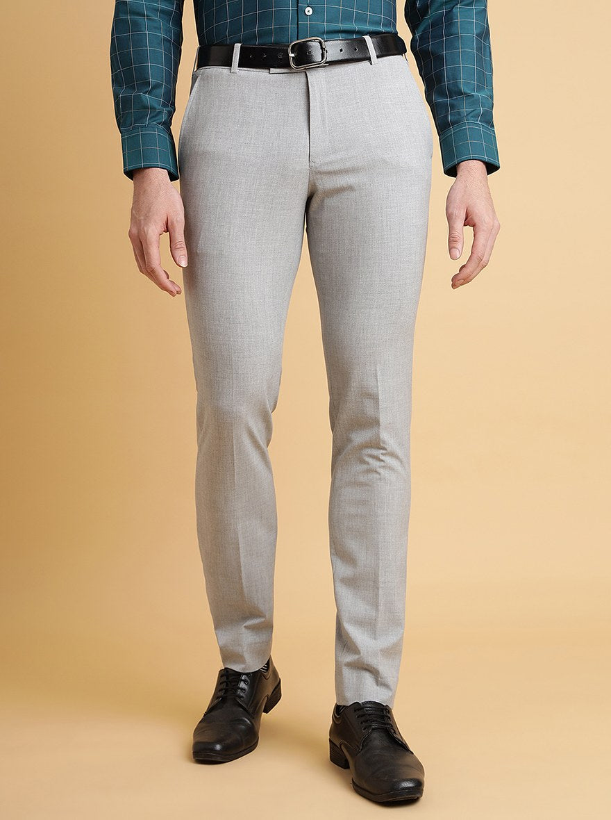 Grey Solid Super Slim Fit Formal Trouser | JadeBlue Youth